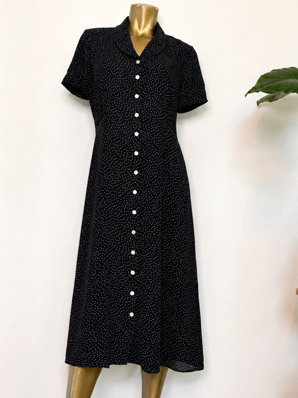 Vintage David Warren New York Petites Polka Dot Button Front Midi Dress Size 14P